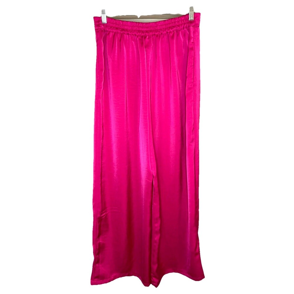 House Of Harlow 1960 Size XL Satin Crop Top Wide Leg Pants Set Hot Pink Stylish - Picture 12 of 16